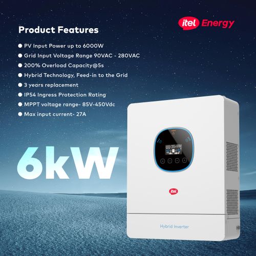 itel 6kW Hybrid Solar Inverter – Dual AC Output for Homes & Clinics (48V, IP54 Rated) 2